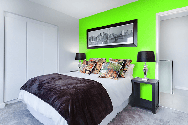 Pretty Photo frame on Electric Green color Bedroom interior wall color