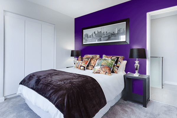Pretty Photo frame on Deep Violet color Bedroom interior wall color