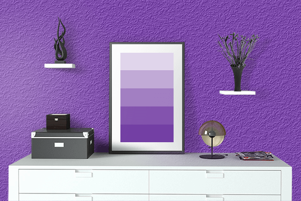 Pretty Photo frame on Hot Violet color drawing room interior textured wall