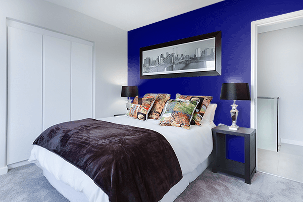 Pretty Photo frame on Neon Dark Blue color Bedroom interior wall color