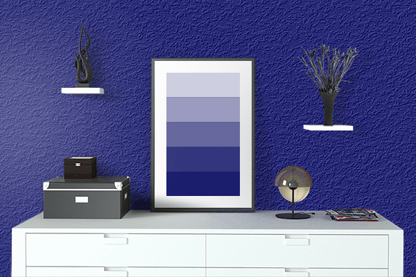 Pretty Photo frame on Neon Dark Blue color drawing room interior textured wall