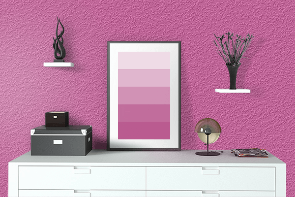 Pretty Photo frame on Fuchsia CMYK color drawing room interior textured wall