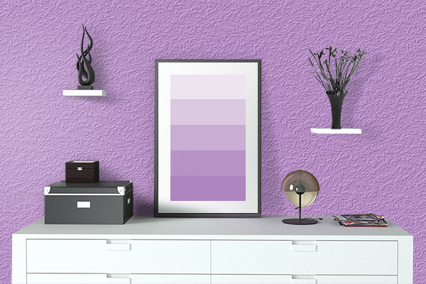 Pretty Photo frame on Pastel Lilac color drawing room interior textured wall