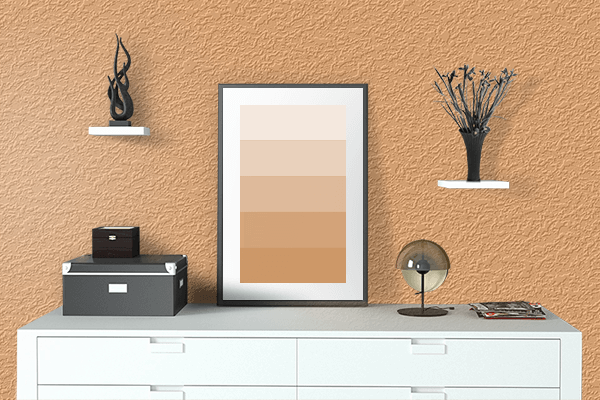 Pretty Photo frame on Aesthetic Orange color drawing room interior textured wall