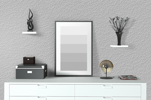 Pretty Photo frame on Vibrant Silver color drawing room interior textured wall