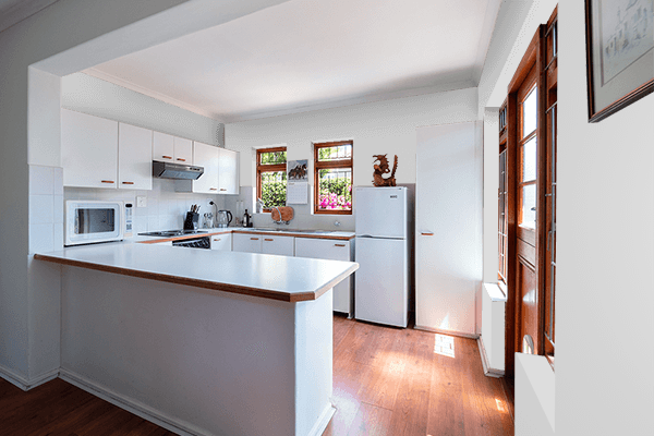 Pretty Photo frame on Vibrant Silver color kitchen interior wall color