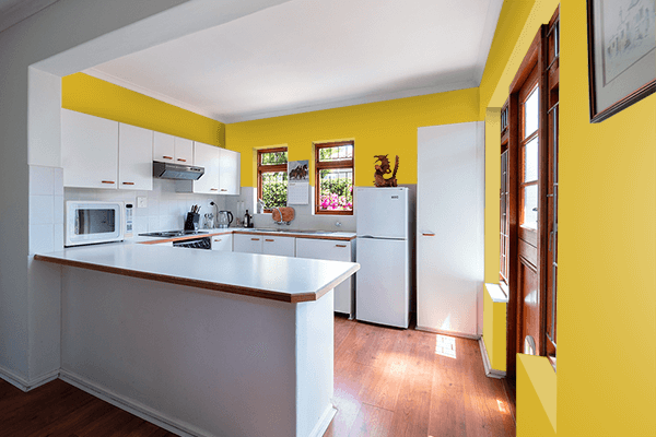 Pretty Photo frame on Lemon Yellow (RAL) color kitchen interior wall color