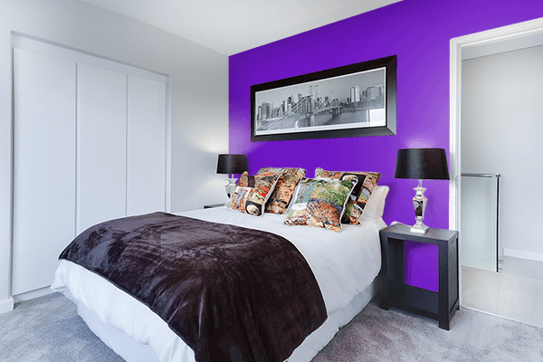 Pretty Photo frame on Glossy Purple color Bedroom interior wall color