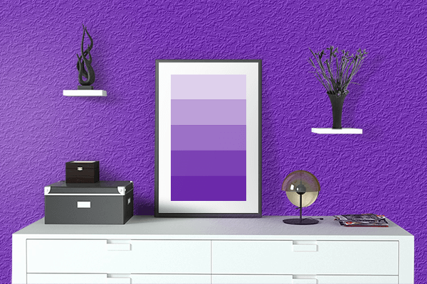 Pretty Photo frame on Glossy Purple color drawing room interior textured wall
