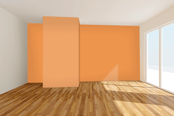 Pretty Photo frame on Matte Orange color Living room wal color