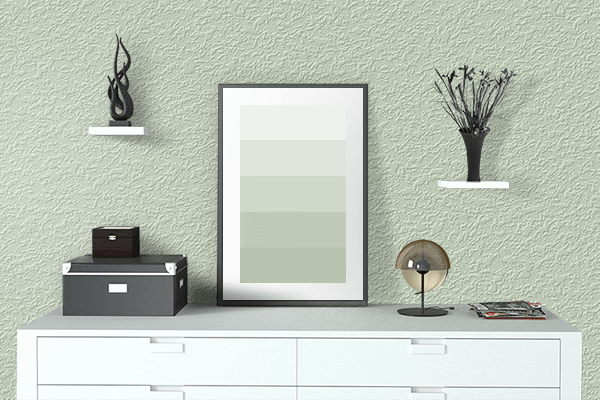 Pretty Photo frame on Light Neutral Green color drawing room interior textured wall