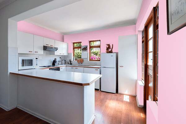 Pretty Photo frame on Aesthetic Pink color kitchen interior wall color