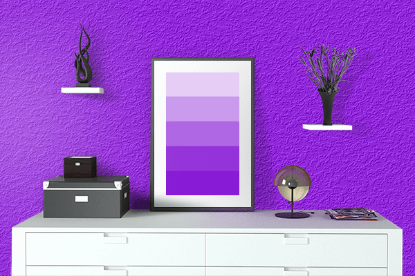 Pretty Photo frame on Pure Violet color drawing room interior textured wall