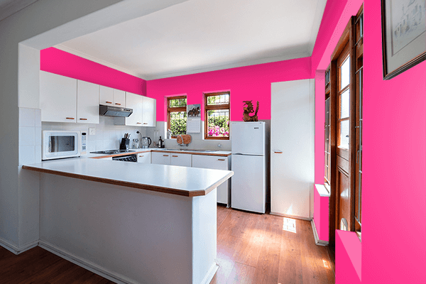 Pretty Photo frame on Electric Pink color kitchen interior wall color