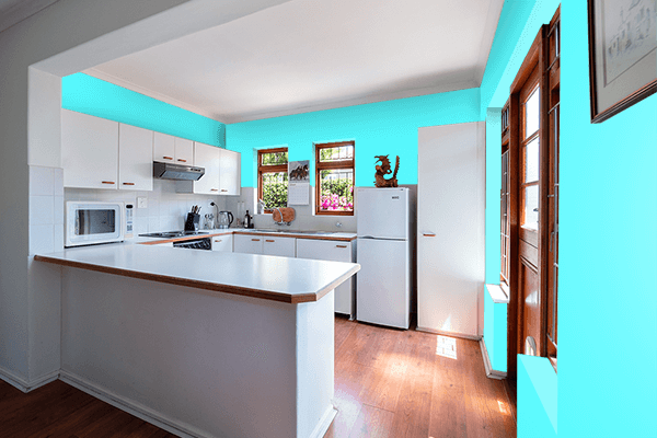 Pretty Photo frame on Bright Aqua color kitchen interior wall color