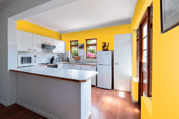 Pretty Photo frame on Neon Gold color kitchen interior wall color