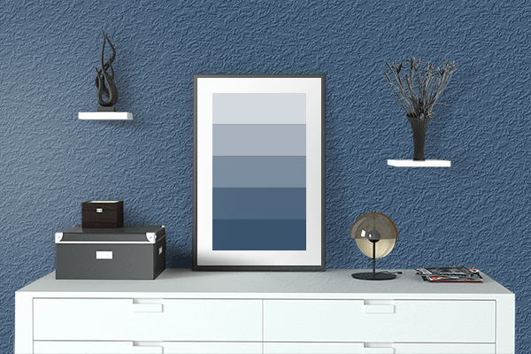 Pretty Photo frame on Retro Blue color drawing room interior textured wall