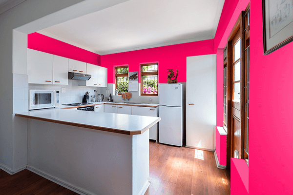 Pretty Photo frame on Vivid Rose color kitchen interior wall color