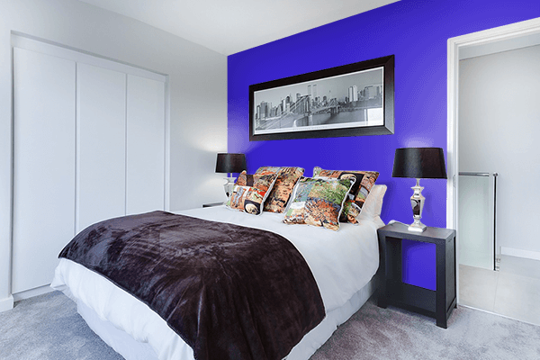 Pretty Photo frame on Rich Blue color Bedroom interior wall color
