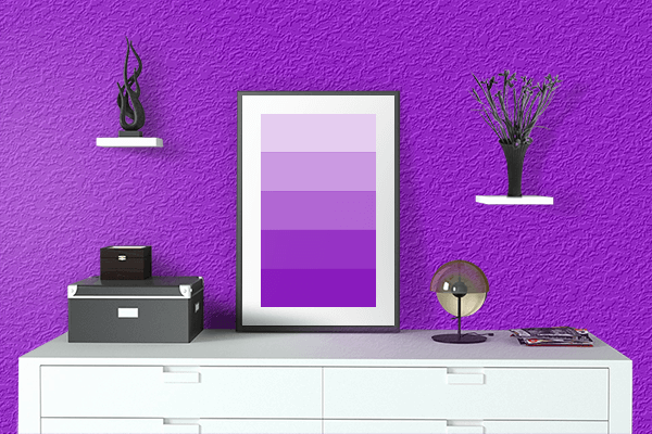 Pretty Photo frame on Rich Violet color drawing room interior textured wall