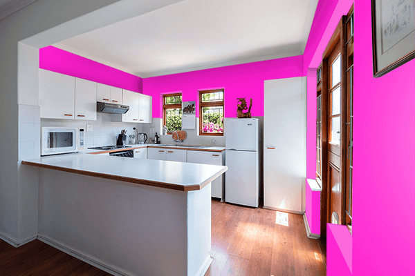 Pretty Photo frame on Hot Magenta color kitchen interior wall color