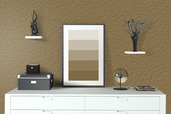 Pretty Photo frame on 黄海松茶 (Kimirucha) color drawing room interior textured wall
