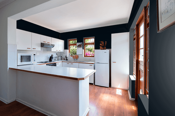 Pretty Photo frame on Rich Black color kitchen interior wall color