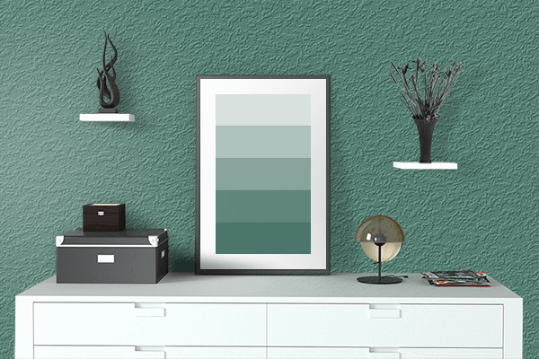 Pretty Photo frame on Bottle Green (Pantone) color drawing room interior textured wall