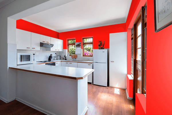 Pretty Photo frame on Bright Red color kitchen interior wall color