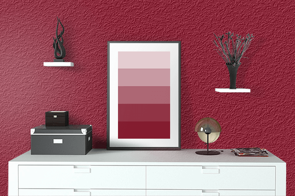Pretty Photo frame on Glossy Maroon color drawing room interior textured wall