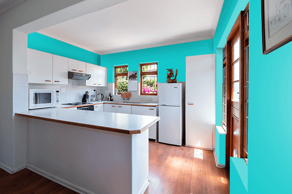 Pretty Photo frame on Classic Turquoise color kitchen interior wall color