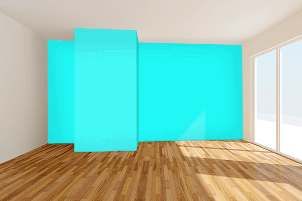 Pretty Photo frame on Neon Aqua color Living room wal color