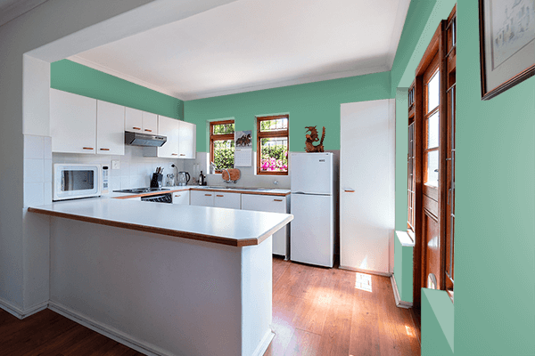 Pretty Photo frame on Dull Sea Green color kitchen interior wall color