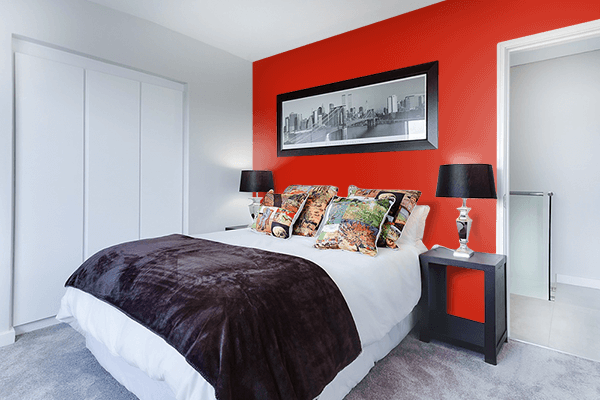 Pretty Photo frame on Naughty Red color Bedroom interior wall color