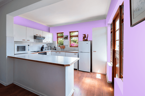 Pretty Photo frame on Aesthetic Lavender color kitchen interior wall color