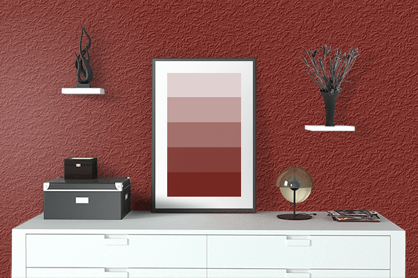 Pretty Photo frame on Deep Tea Red color drawing room interior textured wall