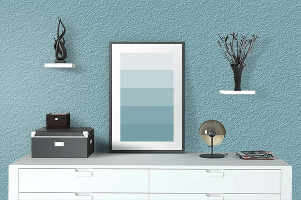 Pretty Photo frame on Blue Calm color drawing room interior textured wall