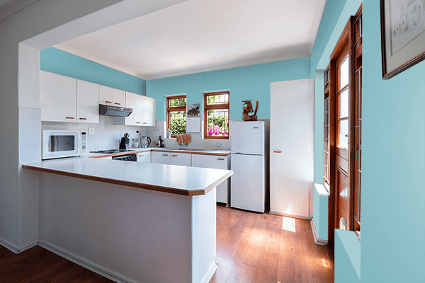 Pretty Photo frame on Blue Calm color kitchen interior wall color
