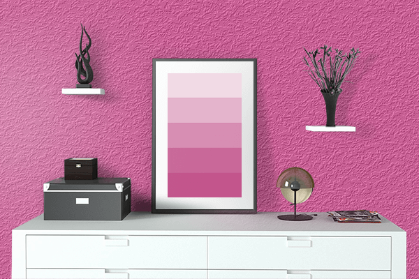 Pretty Photo frame on Dark Hot Pink color drawing room interior textured wall