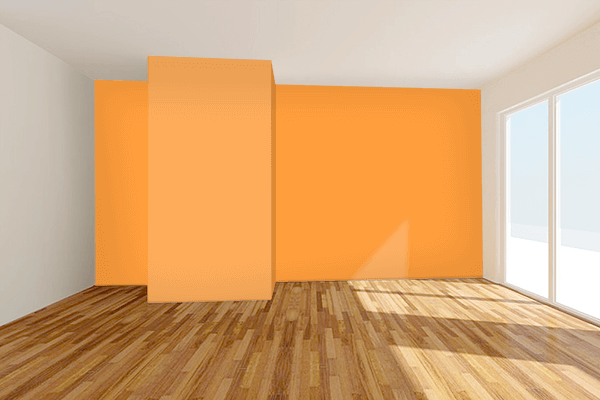 Pretty Photo frame on Neon Orange color Living room wal color
