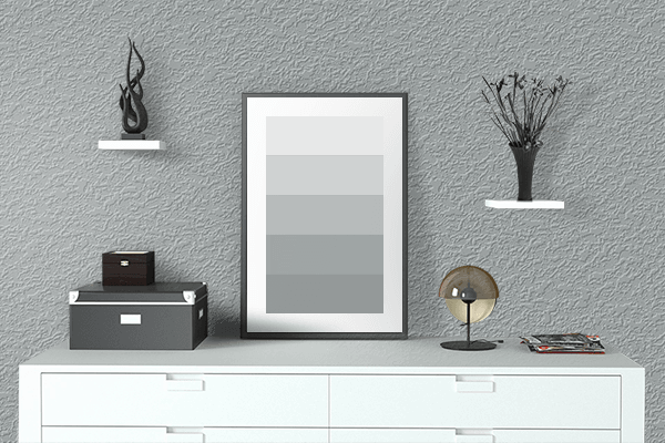 Pretty Photo frame on Electric Gray color drawing room interior textured wall