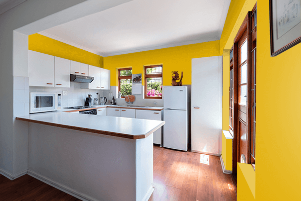 Pretty Photo frame on Mustard Yellow color kitchen interior wall color