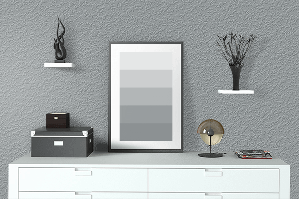 Pretty Photo frame on Sea Gray color drawing room interior textured wall