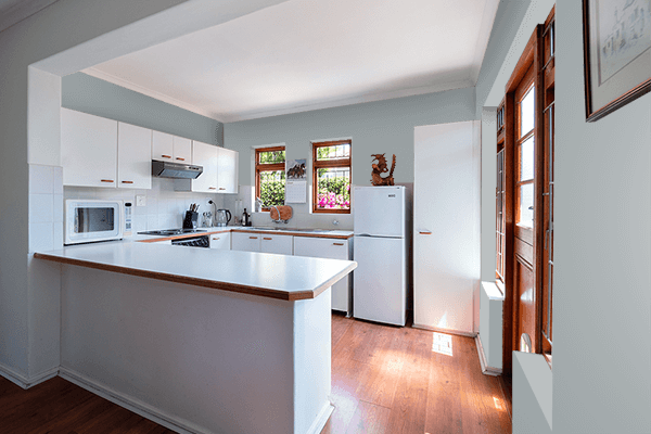 Pretty Photo frame on Sea Gray color kitchen interior wall color