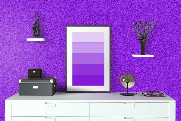 Pretty Photo frame on Electric Violet color drawing room interior textured wall