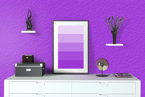 Pretty Photo frame on Neon Purple color drawing room interior textured wall
