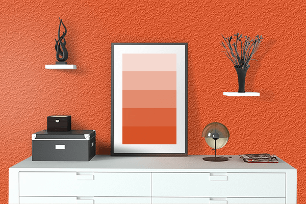 Pretty Photo frame on Luminous Orange (RAL) color drawing room interior textured wall
