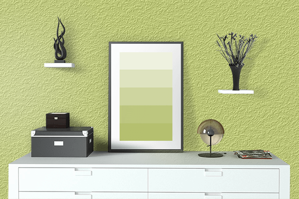 Pretty Photo frame on Lime CMYK color drawing room interior textured wall