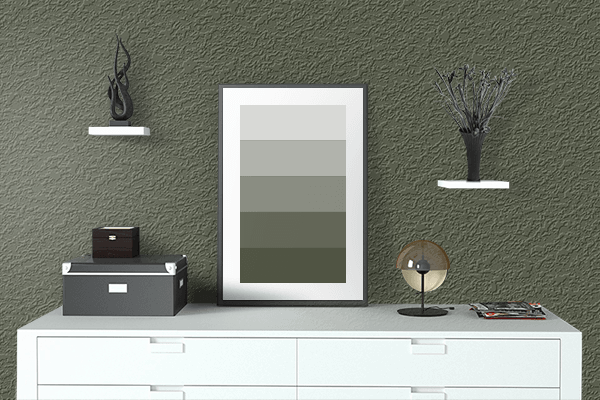 Pretty Photo frame on Camouflage Dark Green color drawing room interior textured wall