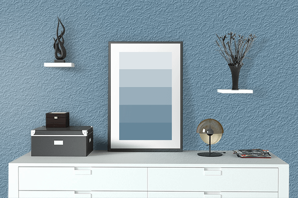 Pretty Photo frame on Pastel Blue (RAL) color drawing room interior textured wall